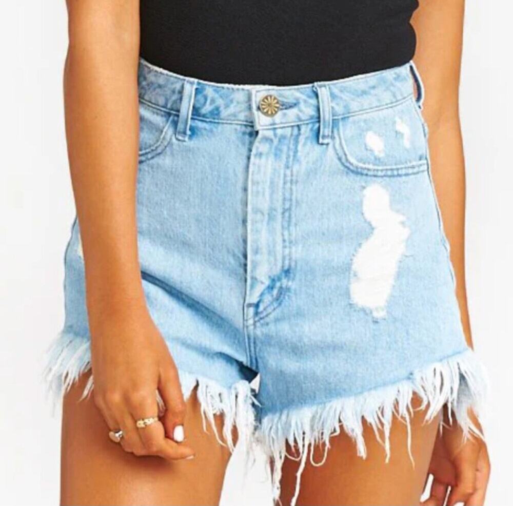 Show Me Your Mumu Womens Houston Cotton Four Pocket High-Rise Denim Shorts